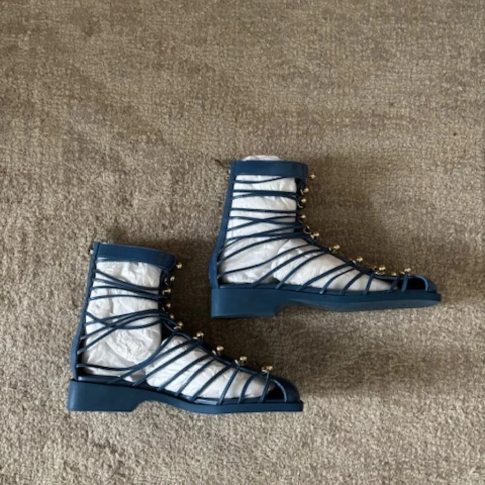 Vivienne Hu Studded Leather Strap Ankle Boots NIB - Picture 6 of 10